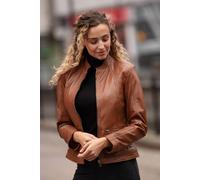 Ashwood Leather 'chiara' Mandarin Collar Real Leather Biker Jacket In Tan Tan