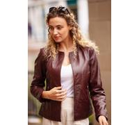 Ashwood Leather 'corina' Collarless Casual Leather Jacket In Burgundy Burgundy