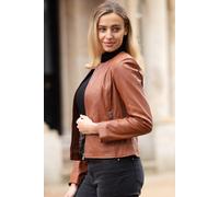 Ashwood Leather 'corina' Collarless Casual Leather Jacket In Tan Tan