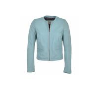 Ashwood Leather "ethel" Real Leather Collarless Jacket In Pale Blue Pale Blue