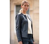 Ashwood Leather 'francesca' Collarless Real Leather Fashion Jacket In Navy Navy 10