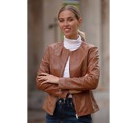 Ashwood Leather 'francesca' Collarless Real Leather Fashion Jacket In Tan Tan