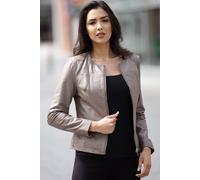 Ashwood Leather 'francesca' Collarless Real Leather Fashion Jacket In Taupe Taupe 20