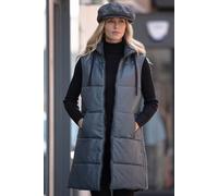 Ashwood Leather 'giacca' Leather Long Gilet With Detachable Hood In Grey Grey 18