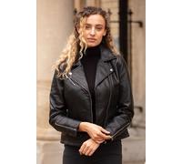 Ashwood Leather 'giulia' Ladies Veg Tanned Leather Biker Jacket In Black Black