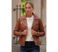 Ashwood Leather 'giulia' Ladies Veg Tanned Leather Biker Jacket Tan 12