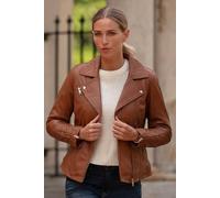 Ashwood Leather 'giulia' Ladies Veg Tanned Leather Biker Jacket Tan 18