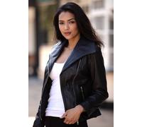 Ashwood Leather 'isabella' Real Leather Wide Collar Biker Jacket In Black Black