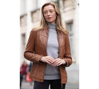 Ashwood Leather 'isla' Real Leather Mandarin Collared Jacket In Tan Tan