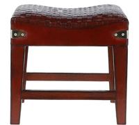 Ashwood Leather Leather Covered Wood Frame Vintage Woven Leather Stool Chestnut