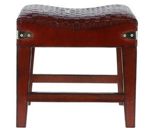 Ashwood Leather Leather Covered Wood Frame Vintage Woven Leather Stool Chestnut