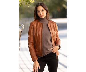 Ashwood Leather 'liona' Collarless Leather Jacket In Tan Tan