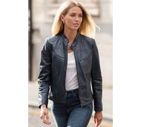 Ashwood Leather 'lolita' Real Leather Mandarin Collar Biker Jacket In Navy Navy