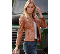 Ashwood Leather 'lolita' Real Leather Mandarin Collar Biker Jacket In Tan Tan