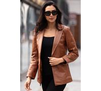 Ashwood Leather 'lucia' Real Leather Fashion Single Breasted Blazer In Tan Tan 8