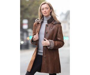 Ashwood Leather 'lynette' Sheepskin Duffle Coat In Brown Brown