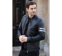 Ashwood Leather Men's 'Nova2' Real Leather Biker Jacket With Stitch Detailings in Black | Size: Medium Ashwood Leather Black M