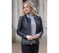 Ashwood Leather Real Leather Casual Collarless Jacket In Black Black