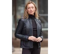 Ashwood Leather Real Leather Mandarin Collar Jacket In Navy Navy