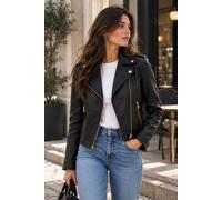 Ashwood Leather Real Leather Slim Fit Biker Jacket With Golden Hardware In Black Black