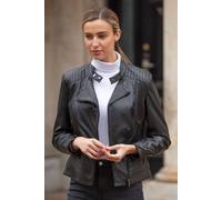Ashwood Leather Veg Tanned Biker Jacket With Double Button Mandarin Collar In Black Black 16