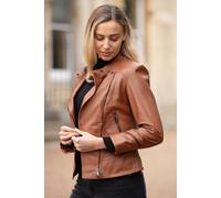 Ashwood Leather Veg Tanned Biker Jacket With Double Button Mandarin Collar Tan 22