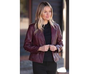 Ashwood Leather 'vento' Real Leather Biker Jacket In Burgundy Burgundy