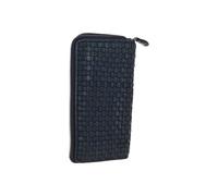 Ashwood Leather Vintage Woven Leather Zip Around Large 10 Card Coin Note Purse In Navy Navy