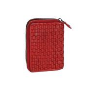 Ashwood Leather Vintage Woven Leather Zip Around Small 6 Card Coin Purse In Red Red