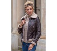 Ashwood Leather Women's '2420' Leather Aviator Jacket With Oversized Fur Collar in Chocolate | Size: 22
