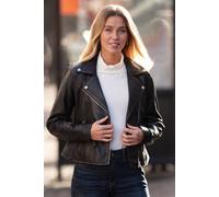 Ashwood Leather Women's 'Caro' Real Leather Biker Jacket in Jet Black | Size: 20