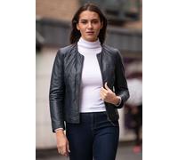 Ashwood Leather Women's 'Chambery' Collarless Real Leather Jacket in Navy | Size: 12 Ashwood Leather Navy 12