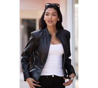 Ashwood Leather Women's 'Chiara' Mandarin Collar Real Leather Biker Jacket in Black | Size: 22