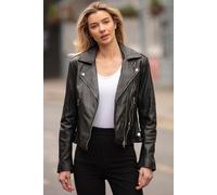 Ashwood Leather Women's 'Ciara' Real Leather Biker Jacket in Black | Size: 10 Ashwood Leather Black 10
