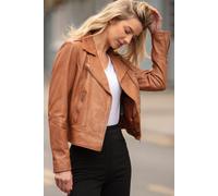 Ashwood Leather Women's 'Ciara' Real Leather Biker Jacket in Light Brown | Size: 18 Ashwood Leather Light Brown 18
