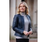 Ashwood Leather Women's 'Corina' Collarless Casual Leather Jacket in Navy | Size: 18