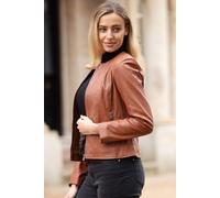 Ashwood Leather Women's 'Corina' Collarless Casual Leather Jacket in Tan | Size: 10 Ashwood Leather Tan 10