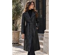 Ashwood Leather Women's Elegant Longline Genuine Leather Trench Coat with Waist Tie in Black | Size: 20