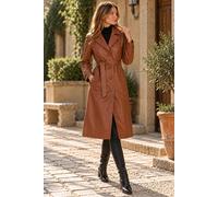 Ashwood Leather Women's Elegant Longline Genuine Leather Trench Coat with Waist Tie in Tan | Size: 24