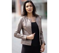 Ashwood Leather Women's 'Francesca' Collarless Real Leather Fashion Jacket in Taupe | Size: 20 Ashwood Leather Taupe 20