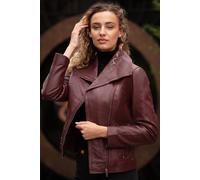 Ashwood Leather Women's 'Isabella' Real Leather Wide Collar Biker Jacket in Wine | Size: 14