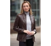 Ashwood Leather Women's 'Isla' Real Leather Mandarin Collared Jacket in Brown | Size: 18 Ashwood Leather Brown 18