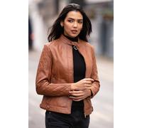 Ashwood Leather Women's 'Kore' Real Leather Biker Jacket in Tan | Size: 24