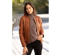 Ashwood Leather Women's 'Liona' Collarless Leather Jacket in Tan | Size: 12 Ashwood Leather Tan 12