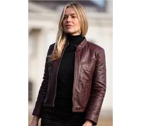 Ashwood Leather Women's 'lolita' Real Leather Mandarin Collar Biker Jacket in Burgundy | Size: 20