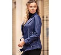 Ashwood Leather Women's 'Mia' Leather Longline Biker Jacket in Bright Blue | Size: 10