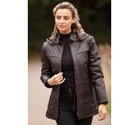 Ashwood Leather Women's Real Leather Hooded Duffle Jacket in Brown | Size: 20