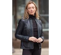Ashwood Leather Women's Real Leather Mandarin Collar Jacket in Navy | Size: 18 Ashwood Leather Navy 18