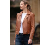 Ashwood Leather Women's Real Veg Tanned Leather Plain Biker Jacket in Tan | Size: 8