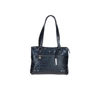 Ashwood Leather Women's 'Velutto Eleganza' Zip Mid Section Real Leather Shoulder Bag in Navy